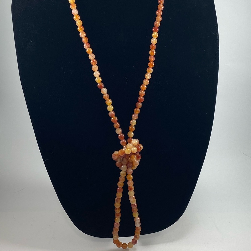 Necklace - Orange Long Single Strand of Beads - Picture 3 of 6